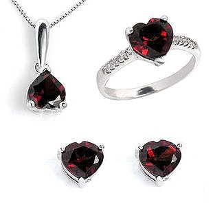 925 Silver Natural Garnet Surface Platinum Jewelry Set