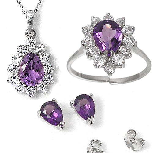 Amethyst 925 Silver Plated 3-layter Platinum Jewelry Set