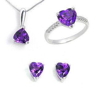 Natural Amethyst 925 Sterling Silver Plated Heart Shape Jewelry Set