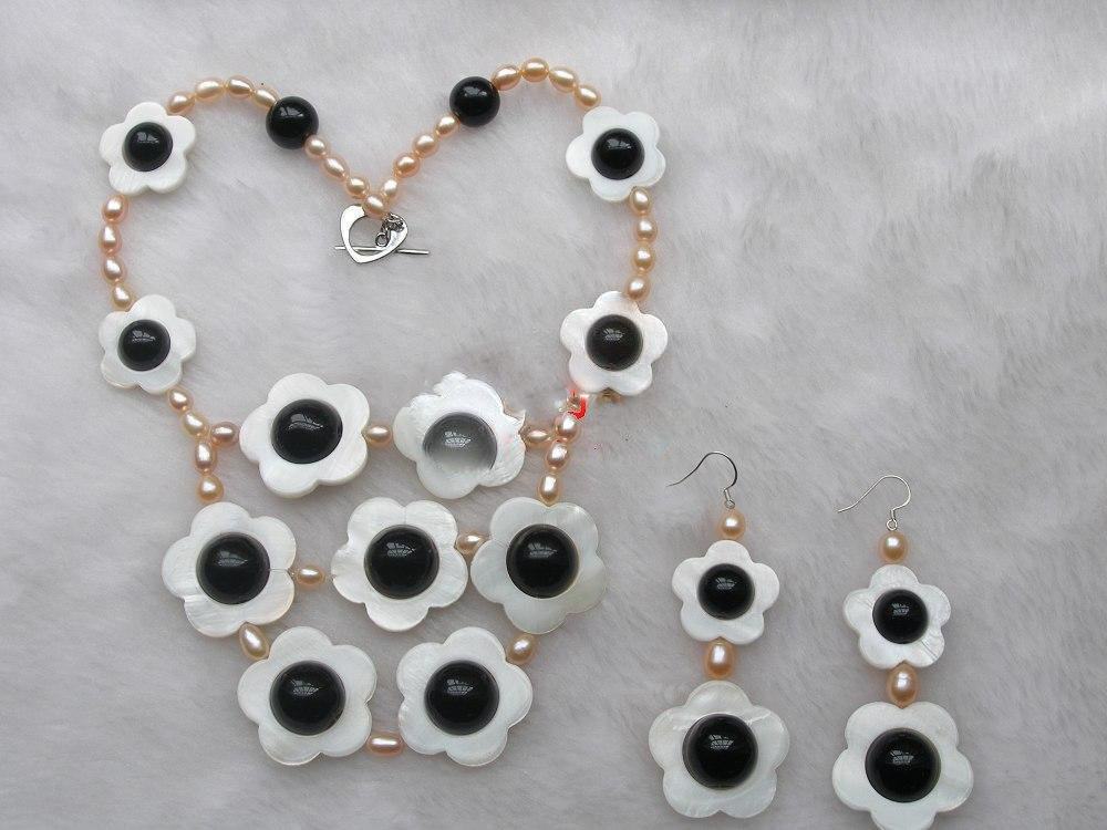 925 Silver Flower Shape Pearl Agate Necklaces