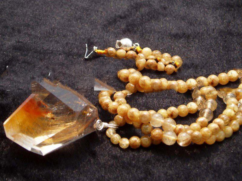 Natural Rutilated Quartz Crystal Pendant Bead Necklace