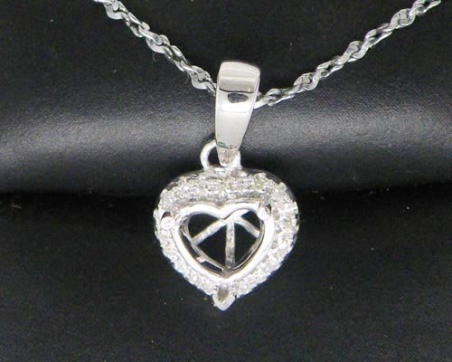 Heart 6mm Solid 14Kt White Gold Diamond Mount Pendant