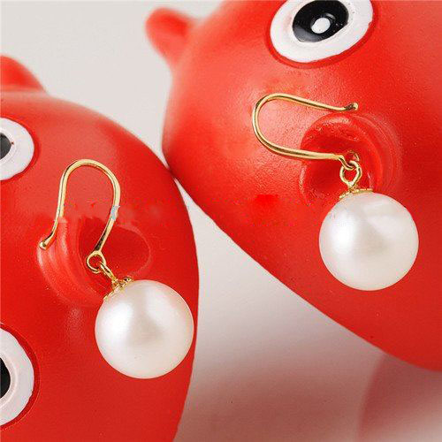 Yellow Gold Freshwater White Charm Pearl Jewelry Earrings