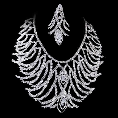 Fashion Crystal Wedding Necklace Earrings Silver Jewelry