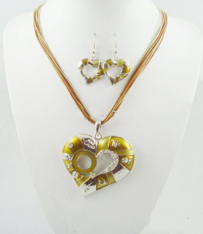 Rhinestone Heart Shape Antique Bronze Costume Jewelry Sets