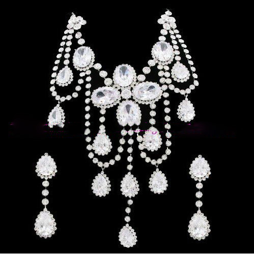 Clear White Crystal Silver Jewelry Sets