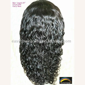 100% Indian REMY Hair 20" Natural Black Curly Wave Lace Front Wig