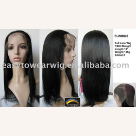 100% Indian REMY Hair 16" Yaki Straight Black Full Lace Wig