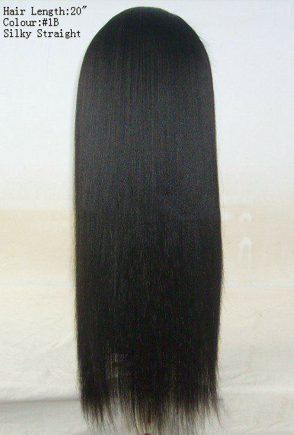 Stock 100% Indian Remy Hair Lace Front Wig 20" Silky Straight 1B# Free Shipping
