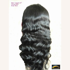 Natural Black Body Wave 100% Indian REMY Hair 18" Lace Front Wig