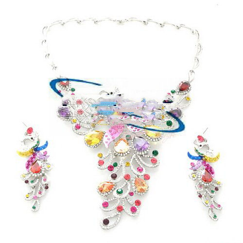 Silver Color Crystal Colorful Bridal Jewelry Sets