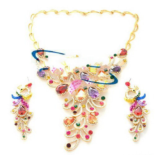 Metal Alloy Golden Color Phoenix Design Bridal Wedding Jewelry Set