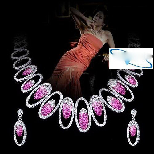 Pink Ellips Design Crystal Metal Alloy Bridal Wedding Jewelry Set