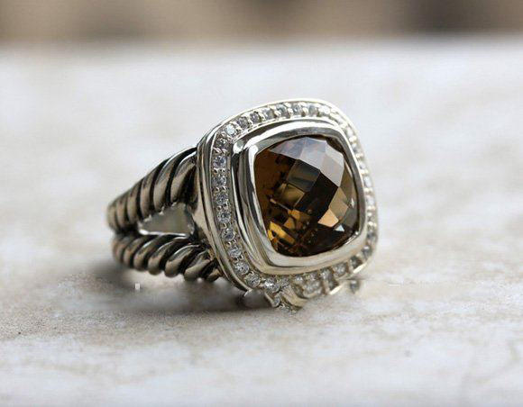 Smoky Sterling Silver Plated Quartz Albion Ring