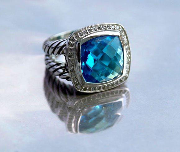 14mm Blue Topaz Sterling Silver Ring