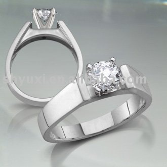 14K White Gold 3mm Wide 4 Prongs Diamond Ring