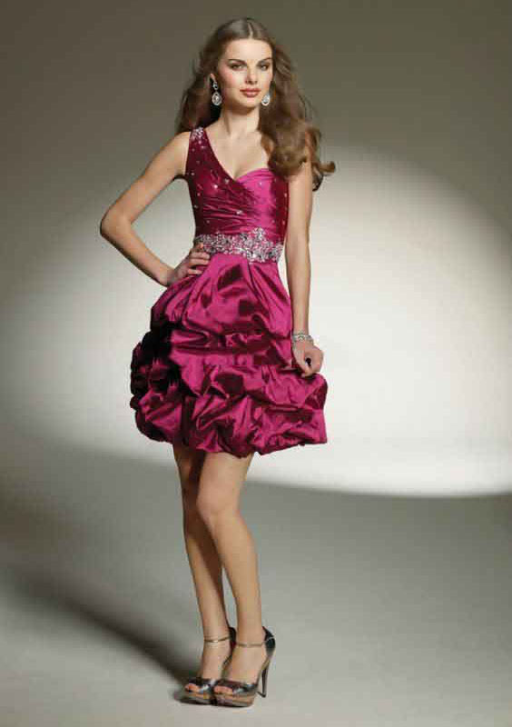 Sexy Purple One-Shoulder Knee Length Beaded Cocktail Dresses