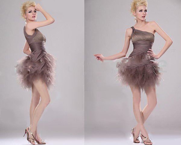 Gray One-Shoulder Zipper Asymmetrical Cocktail Dresses