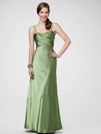 Fabric Spaghetti Strap Beaded Slim Line Ankle-length Elegant Evening Dresses