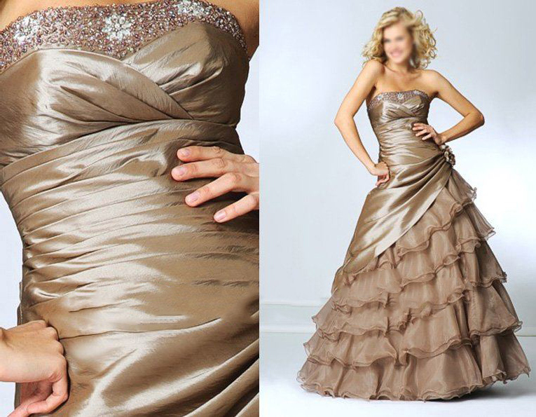 Square Neck Strapless Beaded Taffeta Prom Dresses