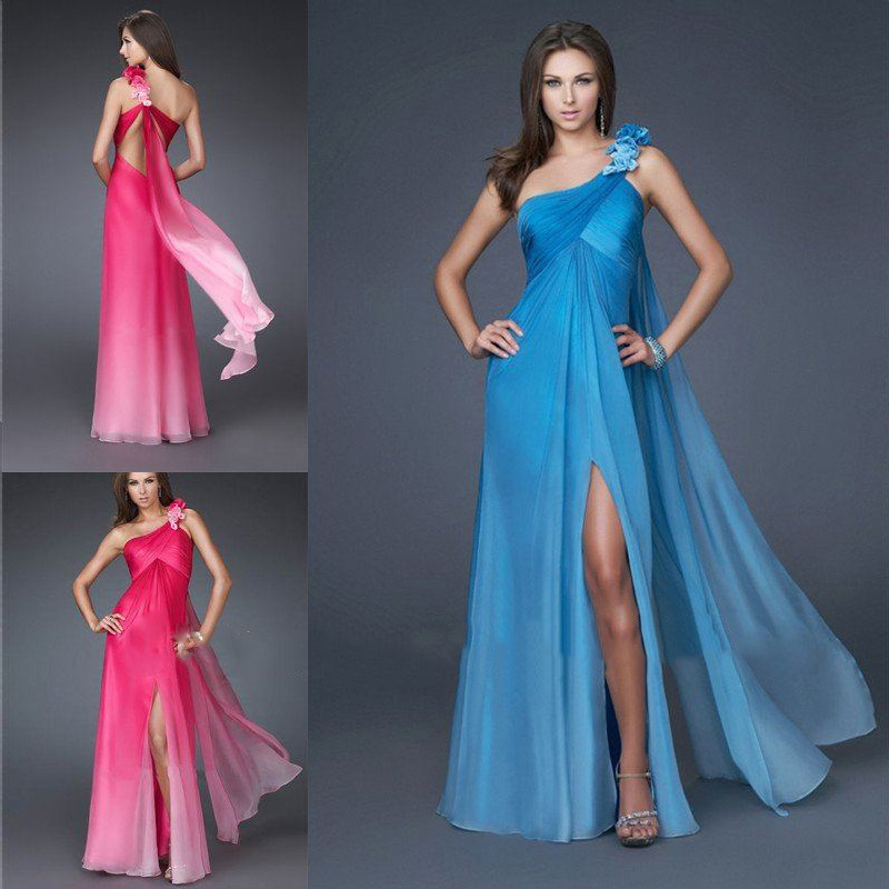 One Shoulder Side Seam Chiffon Prom Dress