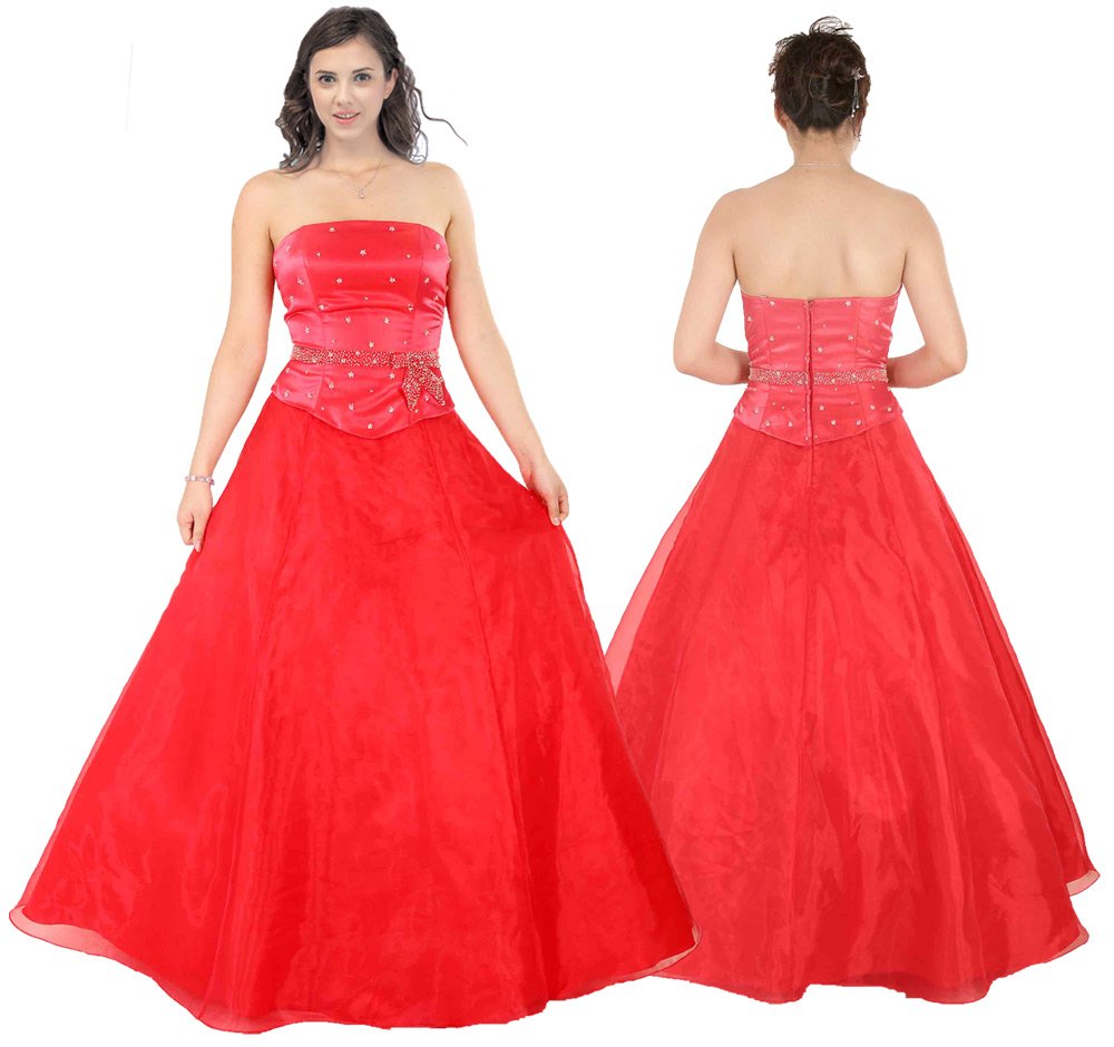 Red Tea Length Sleveeless Strapless Zipper Prom Dresses