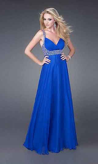 Royal Blue Spaghetti Strap Beading Ruching Prom dress