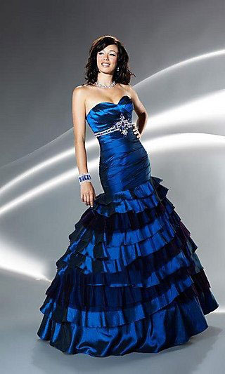 Elegant Sweetheart Beading Sleeveless Backless Cotton Mermaid Tiered Prom Dress