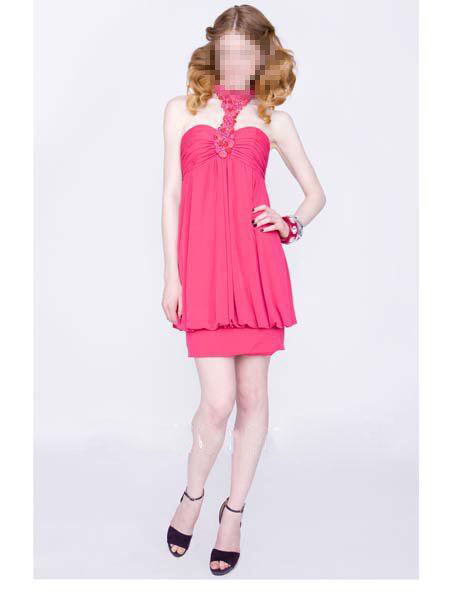 Fuchsia High Neckline Sheath Sheath Mini Length Beaded Chiffon Homecoming Dresses