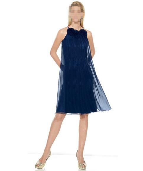 Dark Blue Spaghetti Strap High Neckline Mini Length Chiffon Homecoming Dresses