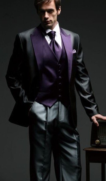 black and purple wedding tuxedos