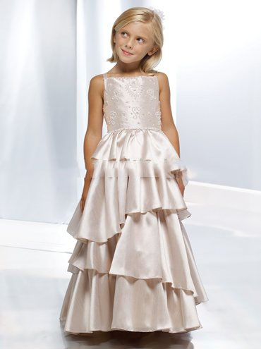 Satin Spaghetti Strap Emboridery Zipper Layered A-line Ankle-length Flower Girl Dresses