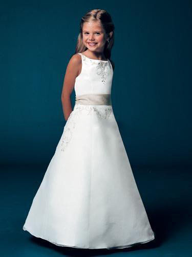 Taffeta Sleeveless Embroidered Ankle-Length Simple Flower Girl Dresses