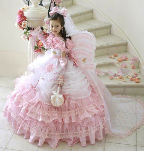 Polyester Lace Bowknot Wing Ball Gown Full-length Princess Flower Girl Dresses