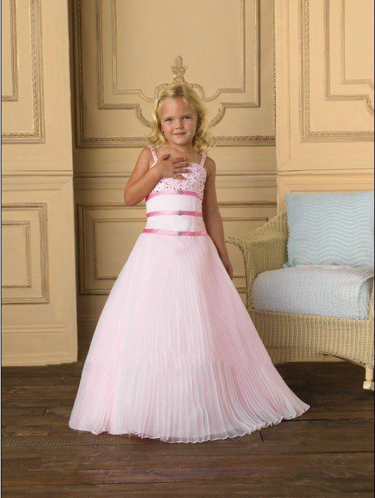 Taffeta Spaghetti Strap Beaded Chalaza Ball Gown Full-length Princess Flower Girl Dresses