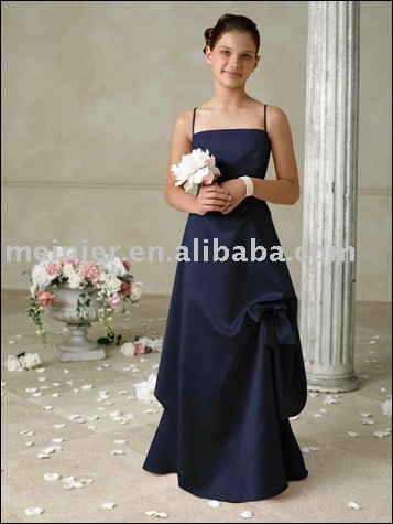 Floor-Length Spaghetti Strap A-Line Junior Bridesmaid Dresses