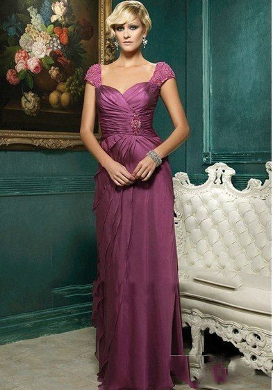 Cap Sleeve Chiffon Floor-Length Mother of the Bride Dresses