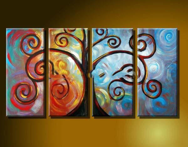 Framed Hand Painted Abstract Tree Oil Painting