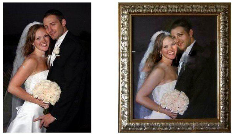 Fashionable Wedding Oil Painting From Photo On Canvas Art