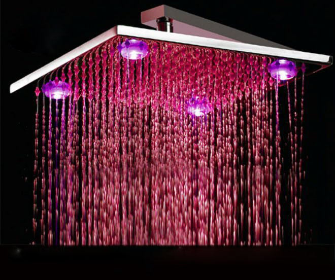 12 Inch Brass 4 LED Rainfall Shower Head With LED