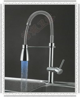 Mixer Solid Brass Thicken Chrome LED Pull-out Kitchen Faucet