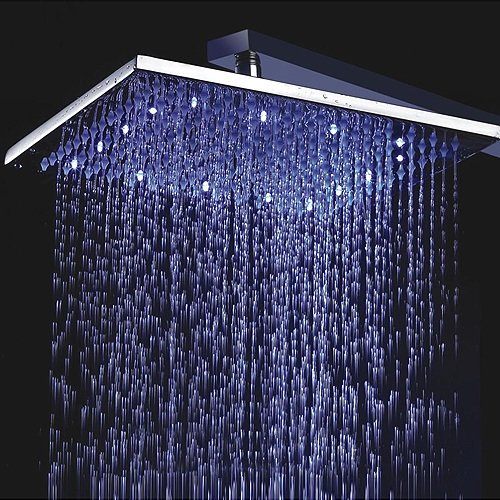 12" Brass Rainfall Color Changing Shower Head With 12 Small LED Lights