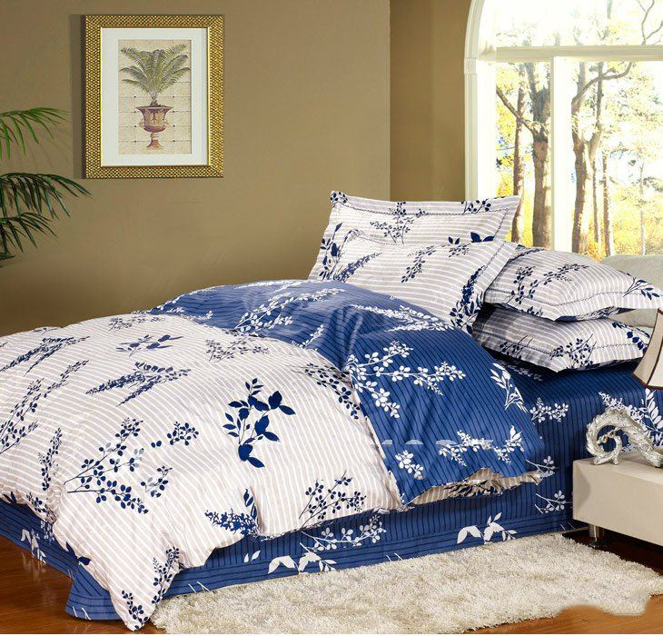 Environmentally Friendly 4 pcs 100% Cotton Printed Flower Bedding Set