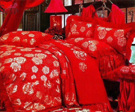100% Cotton Red 4PCs Bedding Sets