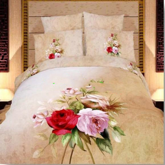 100% Cotton Luxury 4pc Oil Painting Flower Comforter Bedding Set