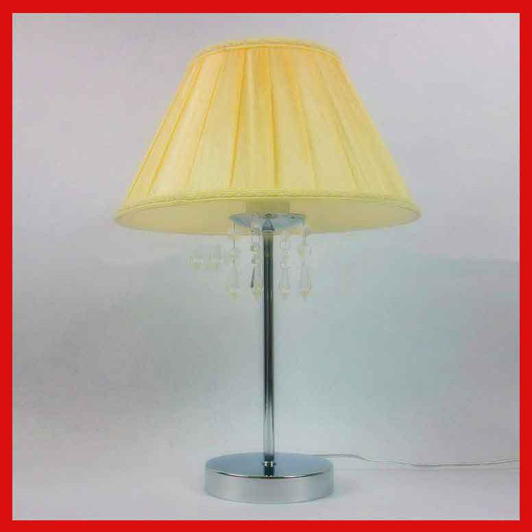 Fabric Shade Brown Table Lamp with Crystal Pendant