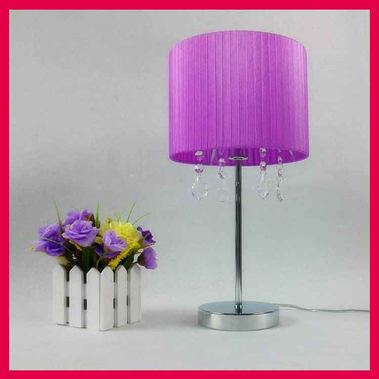 Fabric Lampshade Incandescent Purple Crystal Table Lamp