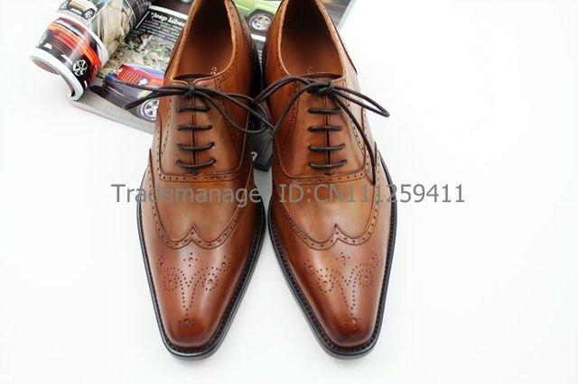 Handmade Pure Genuine Calf Leather Brown Men's oxford Shoe