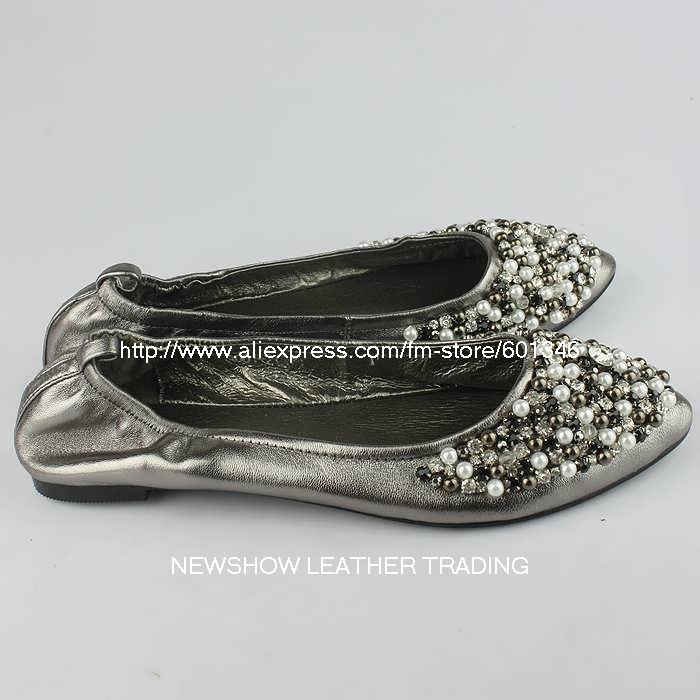 Women's Silver Sheepskin Flat Shoes
