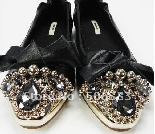Flat Beaded Black Fashion Shoes